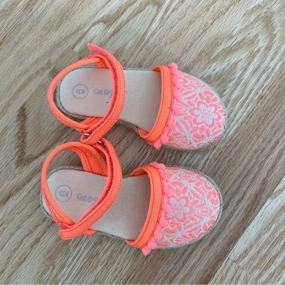 Cat & Jack Espadrille Sandals Sz 6 Neon Pink Orange Peach Coral Espadrille - Picture 3 of 8